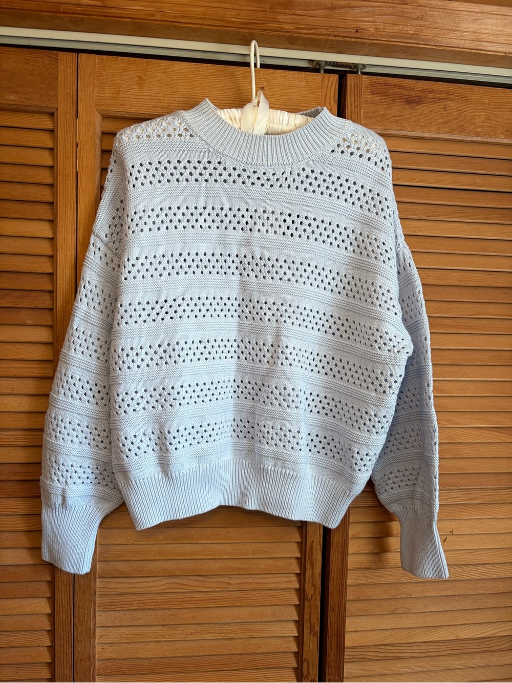 Marc New York Pale Blue Open-Knit Crewneck Sweater